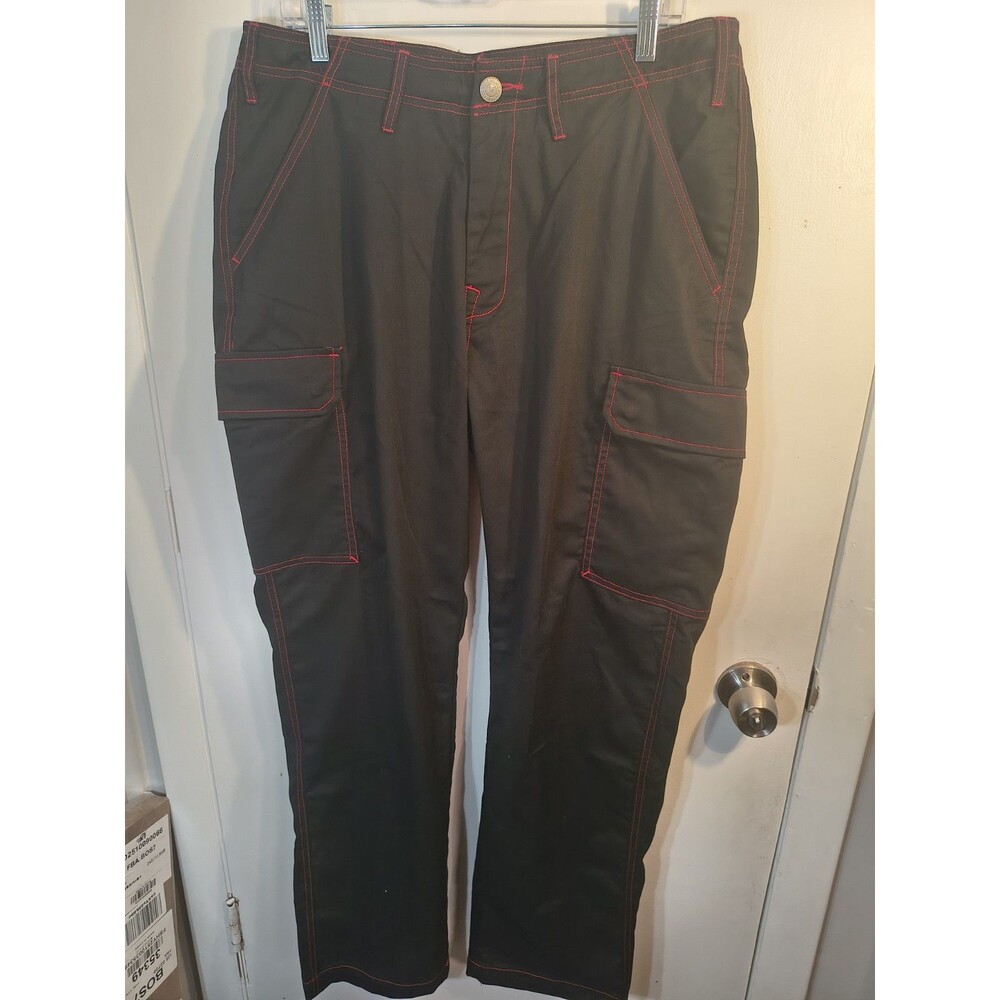 True Religion Cargo Pants Mens 34 NWT Black Red Contrast Stitch Baggy Y2K 108335